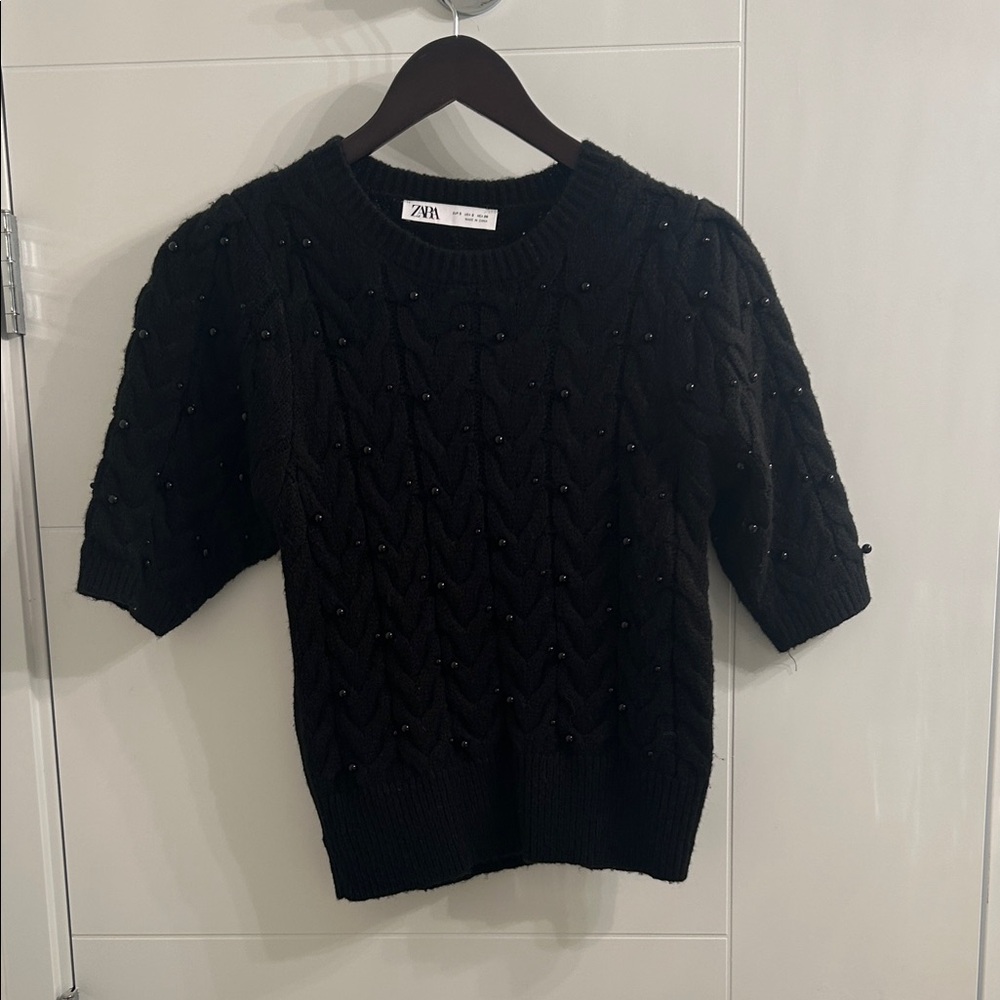 Zara Black Beaded Knit Top